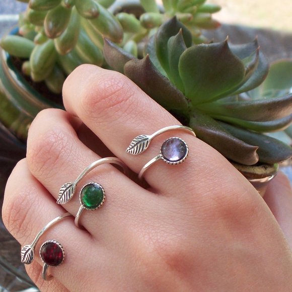 Recycled Amber Clorox Jug and Sterling Adjustable Botanical Ring - Picture 3 of 5